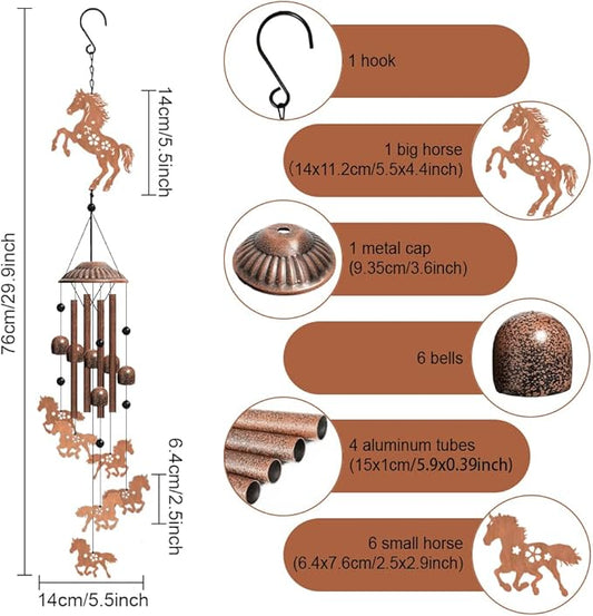 OLYCRAFT 1 Sets Horse Wind Chimes Outdoors Metal Wind Chime Sympathy Memorial Windchime Iron Windchime Memorial Presents Hanging Windbell for Patio Backyard Home Garden Pendant Decoration - 30 Inch