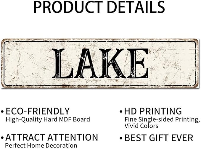 Madcolitote Vintage Lake Wood Sign Lake Custom Street Sign Rustic Wooden Wall Art Farmhouse Wall Decor Kitchen Wall Hanging Signs Wall Sign Home Decor Housewarming Gift 6x24in