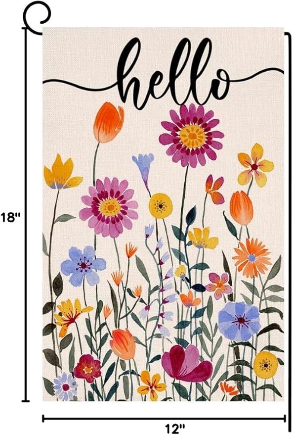 Hello Spring Floral Garden Flag 12x18 Vertical Double Sided Colorful Flowers Summer Farmhouse Holiday Outside Decorations Burlap Yard Flag BW257
