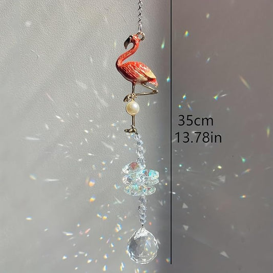 Boho Crystal Flamingo Suncatchers Hanging Ornaments, Bohemian Rainbow Maker Sun Catchers Indoor Window Outdoor Patio Garden Decor Gifts