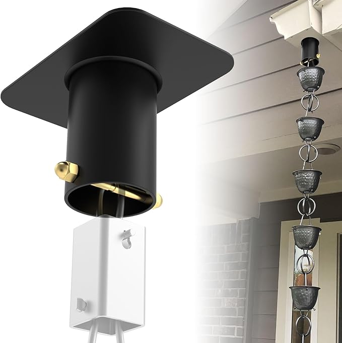 ForoGore 2 Pack Rain Chain Gutter Adapter Black Metal Rain Chain Adapter with Bolt Rain Chain Installation for Rain Chain Outside Gutters Downspout