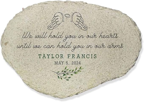 GiftsForYouNow Personalized Miscarriage Memorial Garden Stone, Baby Miscarriage Gift, in Our Hearts with Wings Small Flat Garden Stone, Infant Loss, Stillborn