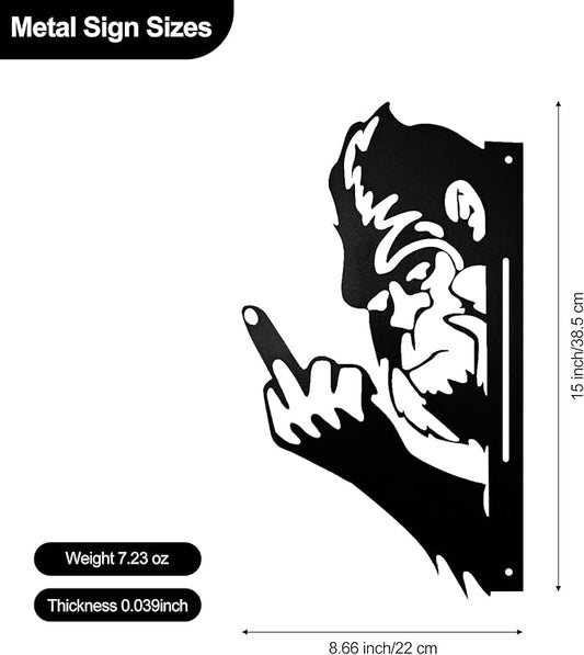 Bigfoot Middle Finger Metal Yard Sign – Funny Prank Decor, Peeking Sasquatch Tree Silhouette Outline, Peeping Wall Decoration