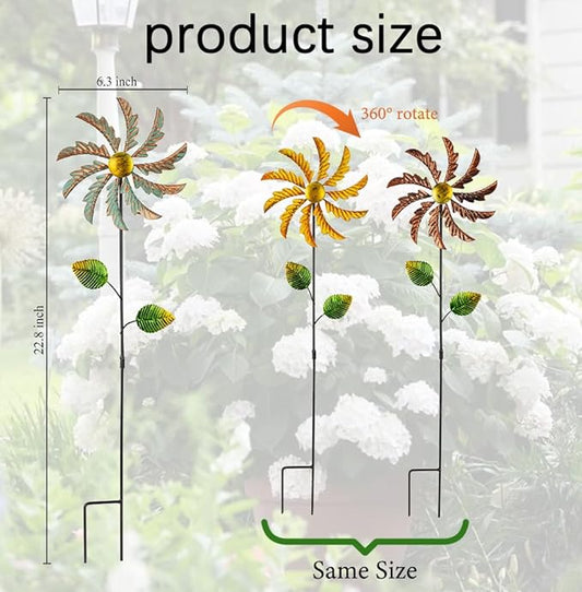 Stargarden 3Pcs Metal Wind Spinners, Garden Pinwheels for Yard, Small Windmills Decorative Garden Stakes for Yard Lawn Patio Outdoor