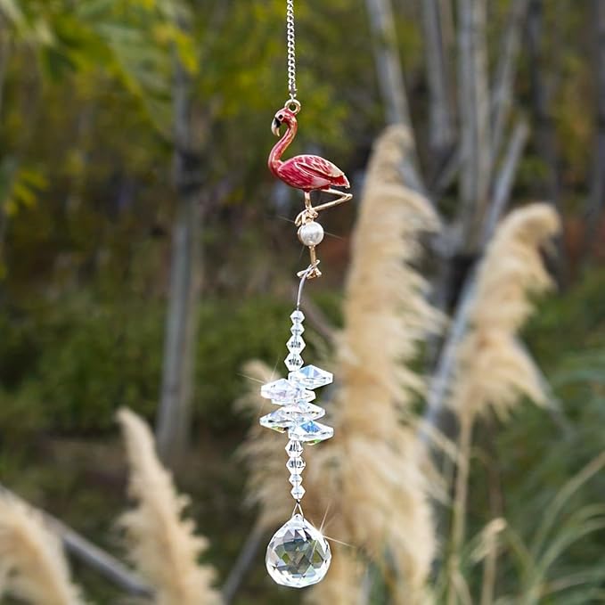 Boho Crystal Flamingo Suncatchers Hanging Ornaments, Bohemian Rainbow Maker Sun Catchers Indoor Window Outdoor Patio Garden Decor Gifts