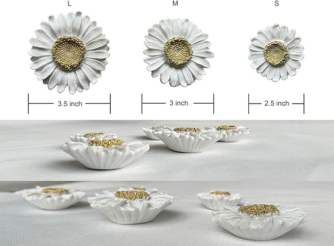 Waowumar Flowers Wall Decor White and Gold Floral Wall Hangings Resin Daisy Wall Art