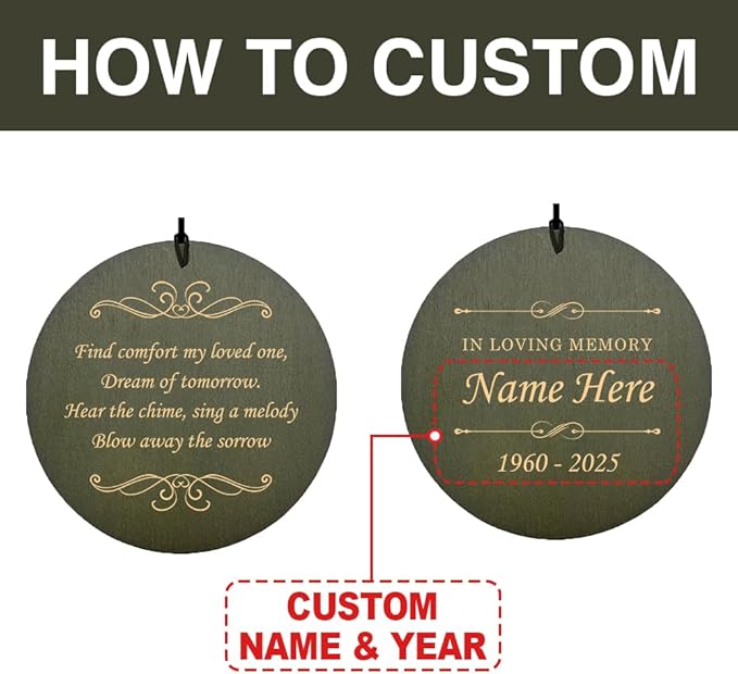 Personalized Sympathy Wind Chime, Sympathy Wind Chimes Gift for The Loss of A Loved One, Commemorative Gifts for Condolences/Funeral, Decorative Wind Chimes Outdoor, Product in USA