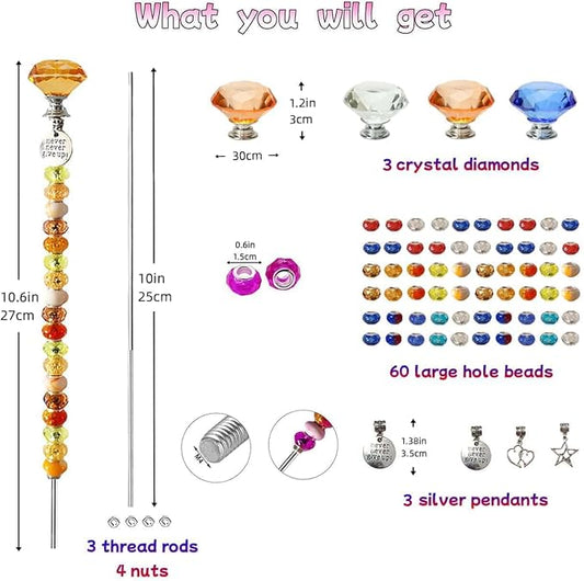 72Pcs DIY Garden Stakes Decorative Beadable Items for Different Festivals Fairy Wand Beaded Garden Stakes Kit Fairy Garden Accessories Outdoor, Diamond-(Orange+Blue+Whit)
