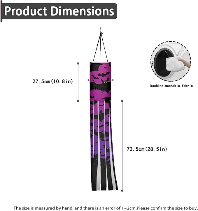 Halloween Purple Black Bat Windsock 2 Pieces Front Yard Patio Lawn Garden Party Decor Halloween Spooky Horror Decoration Machine Washable