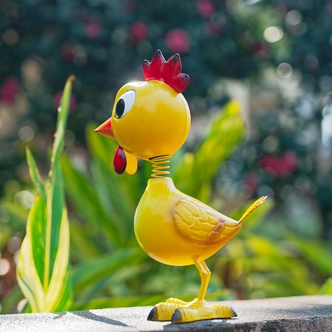 Metal Chicken Statue Garden Decor, Rooster Garden Statue, Chicken Rooster Decor Yard Art for Home Kitchen Outdoor Patio Lawn Decor