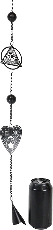 Ebros Ouija Board Planchette and All Seeing Eye of Providence Black Coated Steel Metal Wall Hanging Wind Chime with Beads Home and Patio Decor Wicca Occult Mobile Noisemaker