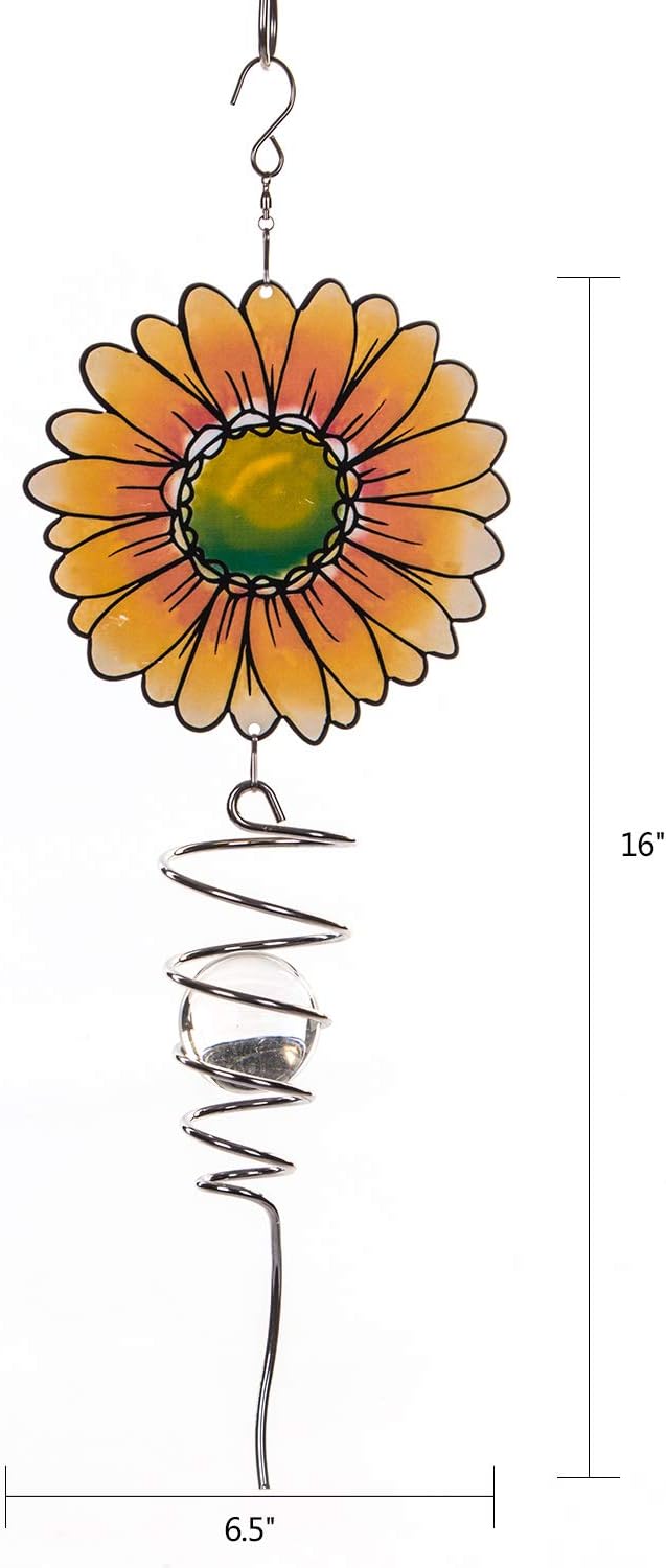 18" Wind Spinner Outdoor Hanging Metal Figurine Spinner for Garden Décor Ornaments,Lawn Yard Patio,Sunflower