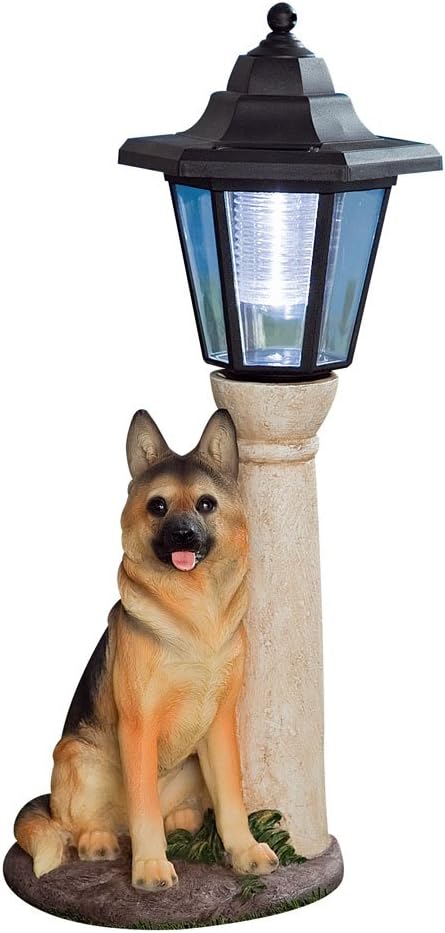 Bits and Pieces - Solar Dog Lantern-Solar Powered Garden Lantern - Resin Dog Sculpture with LED Light (Shepherd) - 13.5"