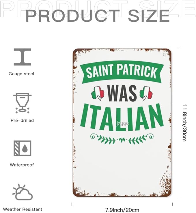 patio wall decor Saint Patrick Was Italian St Patrick's Day retro sign Horticulture Retro Bathroom,Yard,Wedding,Garage,Kitchen & More Decorative Wall Plaques with Inspiring Life Quotes 8X12inch
