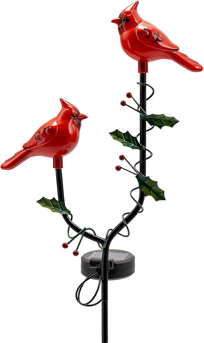Solar Cardinal Bird Statue Light Outdoor, Solar Powered Garden Decor with Iron Stake, Waterproof Cardinal Bird Decorations for Yard Patio Garden, Memorial Gift for Mom Grandma