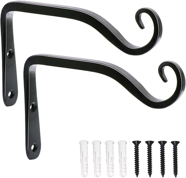 LOOGI Hanging Plant Bracket, Wall Hook Plant Hanger 6 Inch Decorative Hooks for Indoor Planter Lantern, Outdoor Bird Feeder Wind Chime, 2 Pack Black