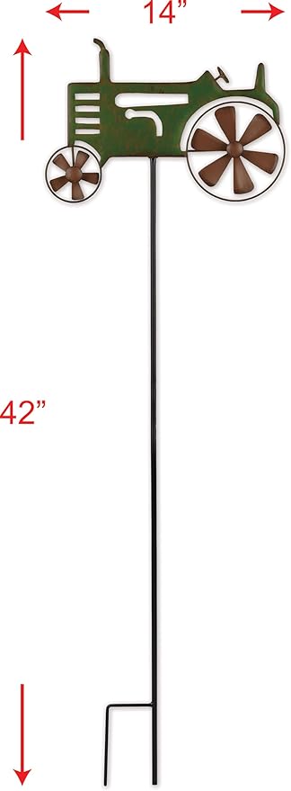 Sunset Vista Designs Rustic Garden Decor Outdoor Tractor Garden Stake, 42" H, Green