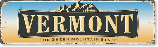 SmartSign 4 x 14 inch Vermont State Vintage Metal Sign “The Green Mountain State”, 40 mil Rustproof Aluminum with Clear Overcoat, Retro Wall Décor, Multicolor, Made in USA