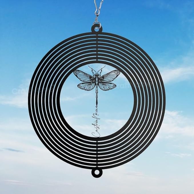 Personalized Dragonfly Metal Wind Spinner, Custom Hanging Decoration for Outdoor Display, Kinetic Garden Sculpture, Nature Gift (Dragonfly Garden Wind Spinner)