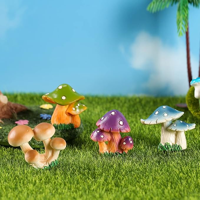 DIYOMR Creative Resin Mushroom Series Fairy Garden Accessories,Mushrooms Figurines Craft Indoor Outdoor Decor for Home DIY Windowsill Tabletop Garden Micro Landscape Decor Bonsai Ornaments, 4Pcs