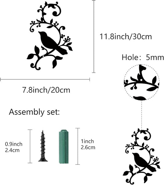 CREATCABIN Metal Bird Wall Decor Birds on The Branch Art Iron Wall Signs Hanging Metal Ornament Sculpture Leaves for Balcony Garden Home Living Room Decoration Outdoor Indoor Gifts Black 11.8x7.8Inch