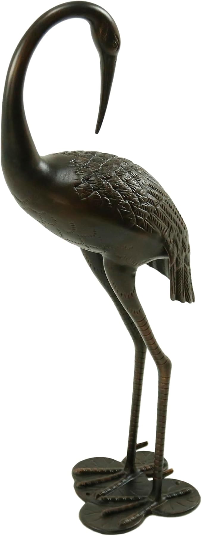 Metal Crane Garden Statue, Cast Aluminum Outdoor Crane Sculpture, Rust-Proof Metal Yard Art Bird Statue for Garden Lawn Patio, Shiny Copper Finish, Antique Bronze