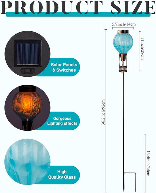 Solar Garden Lights Outdoor with Hot Air Balloon, Stake Garden Lights Solar Waterproof Flickering Lantern Lawn Pathway Patio Decor(Blue)