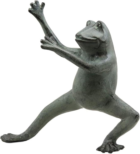 Ebros Gift Verdi Green Aluminum Metal Whimsical Tai Chi Kung Fu Frog Garden Statue Zen Feng Shui Martial Arts Frogs Home Garden Patio Pool Decorative Sculpture (Horse Stance)