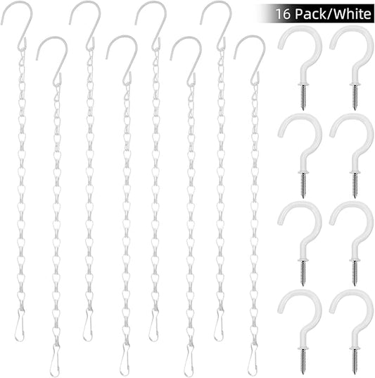 Hotop 8 Pcs Metal Hanging Chains with Ceiling Hooks, Garden Plant Hangers for Hanging Bird Feeders, Billboards, Chalkboards, Basket, Planters, Lanterns, Wind Chimes, Chain Hook DIY(12 Inch,White)
