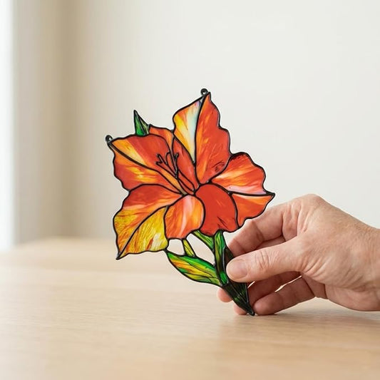 Red Gladiolus Flower Handmade Resin Suncatchers, Artisan Sun Catcher, Stained Glass Effect, Flower Suncatchers for Window Hanging, Garden Decor, Gift for Mother's Day Mom Women Grandma Wife