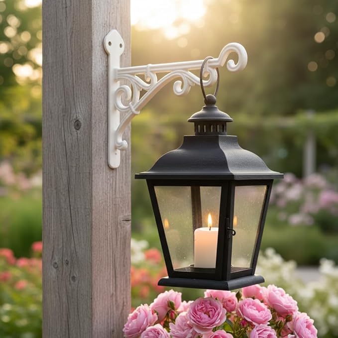 Comfy Hour 11" Heavy Duty White Cast Iron Wall Mount Bracket, Decorative Plant Hanger for Outdoor Garden & Indoor Home, Vintage Metal Hook for Bird Feeders, Wind Chimes & Lanterns, 1 pc