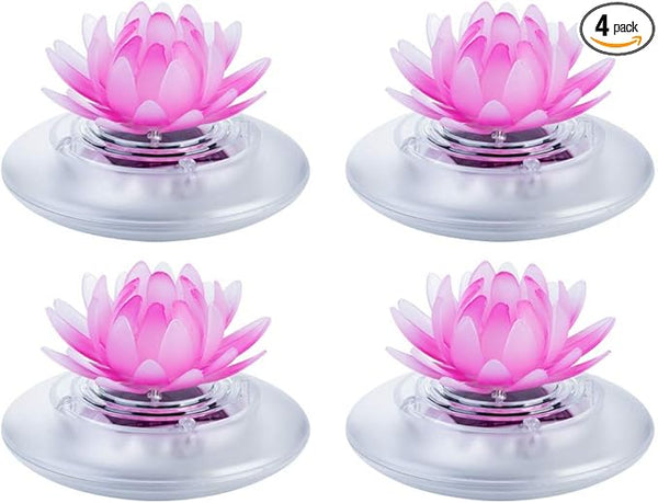 pearlstar Solar Floating Pool Lights Outdoor Pond Decoration Lighting Waterproof Color Changing LED Garden Lotus Lamp for Swimming Pool, Lily Pond, Yard (Lotus-4pack)