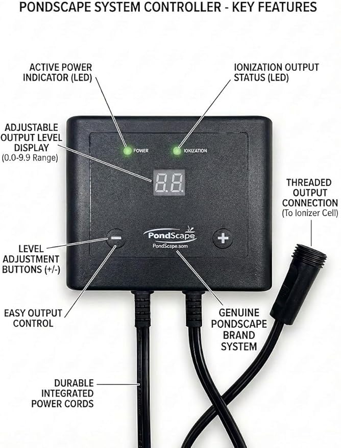 PondScape Pulse Ionizer System for Ornamental Ponds & Water Gardens – Adjustable Ion Control, Inline or in-Pond Installation, Low-Maintenance Water Feature Solution Up to 25,000 Gallons