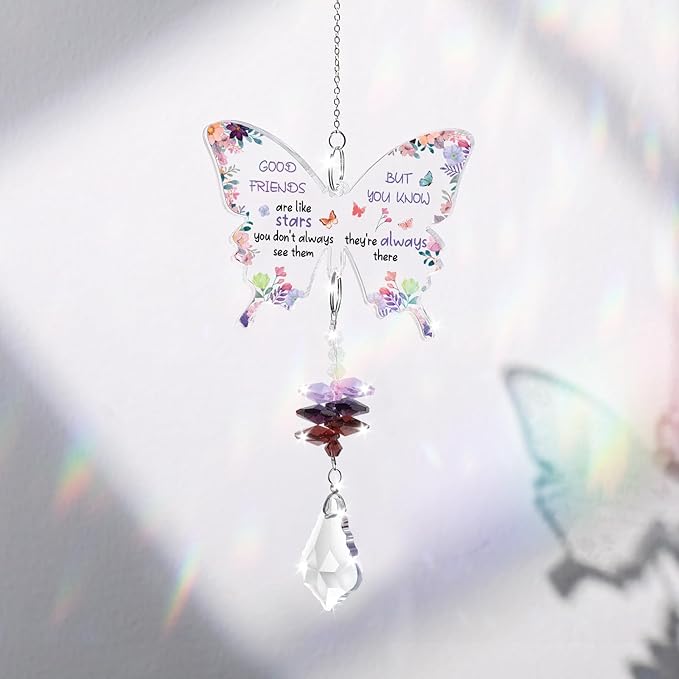 Funnli Best Friend Birthday Gifts for Women Crystal Suncatcher, Galentines Day Gifts for Friend Women Sister, Birthday Mothers Day Retirement for Friends Window Hangings Home Decoration