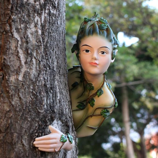 Outdoor Statues Decoration Fairy Tree Hugger Face Sculpture Peeker Courtyard Decoration Fairy Garden Ornament Figurines Art Yard Tree Hugger