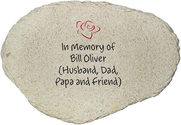 Any Message Memorial Rose Personalized Garden Stone, Flat UV Resin Stone, Measures 11.25" W x 7.75" H, Memorial Rose Garden Décor, Sympathy Gift for Family