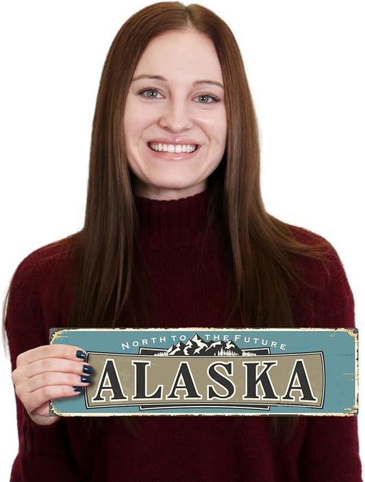 SmartSign 4 x 14 inch Alaska State Vintage Metal Sign “North To The Future”, 40 mil Rustproof Aluminum with Clear Overcoat, Retro Wall Décor, Multicolor, Made in USA