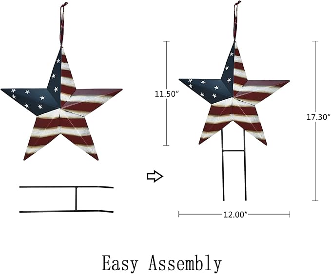 Metal Barn Star Yard Sign Patriotic Garden Stakes Hanging Star Ornament with Stake Outdoor 4th of July Lawn Decoration Party Supplies USA Flag Decor for Independence Day Memorial Day