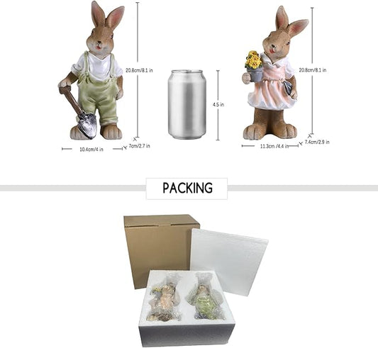 Rabbit Statues Outdoor, Bunny Garden Statue Patio Yard Deco Lucky Rabbit Outdoor Bunny Figurines and Statues Grandma Mom Women Gifts,8.1 inch (2 Pack)