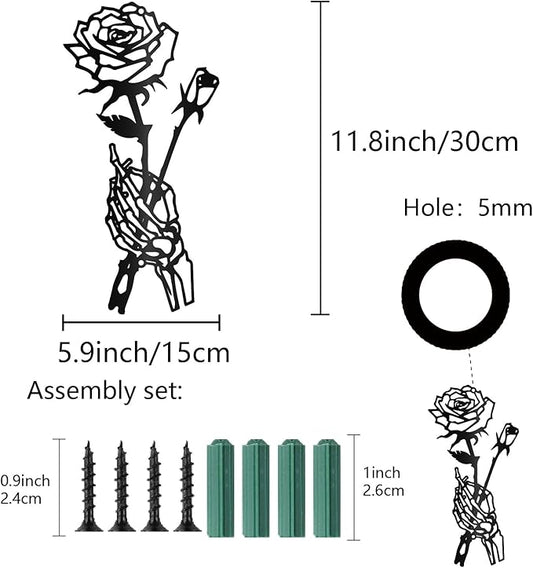 CREATCABIN Skeleton Hand Rose Wall Decor Flower Metal Wall Art Minimalist Halloween Gothic Line Art Skull Unique Love Hanging Sculpture for Wall Valentine's Day Home Decor Black 11.8 x 5.9 inch