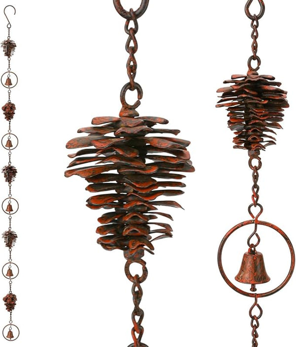 3.6ft Rain Chains for Gutters Aluminum, Outdoor Decorative Rainchain Heavy Duty Gutter Catcher Downspout Replacement, Durable Hanging Rain Gutter Chain for Eaves Drainage and Home Display (Pinecone)