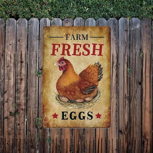 Chicken Tin Signs Farm Fresh Eggs Sign Vintage Country Chicken Hen Rooster Tin Signs Store Market Country Farm Barn Outdoor Wall Decor 8x12 Inch