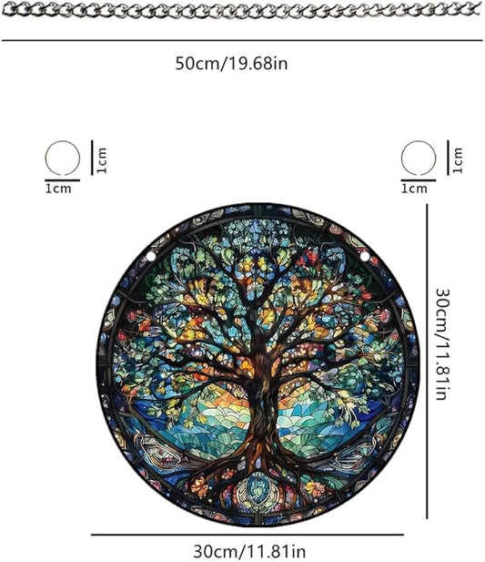 Tree of Life Stained Glass Window Hangings with Chain – Acrylic Tree Ornament for Garden, Patio and Indoor Decor, Housewarming Gift for Mom, Grandma and Nature Lovers