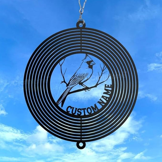 Personalized Cardinal Metal Wind Spinner, Custom Outdoor Ornament for Yard Display, Kinetic Bird Sculpture, Memorial Gift (Cardinal Garden Wind Spinner)