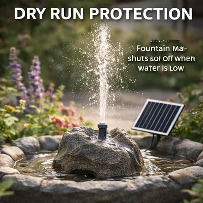 Realistic Granite Rock Solar Bird Bath Fountain - Solar Fountain for Bird Bath with Solar Panel Resin Granite Rock, Solar Powered Bird Bath Fountain for Garden Ponds (White)
