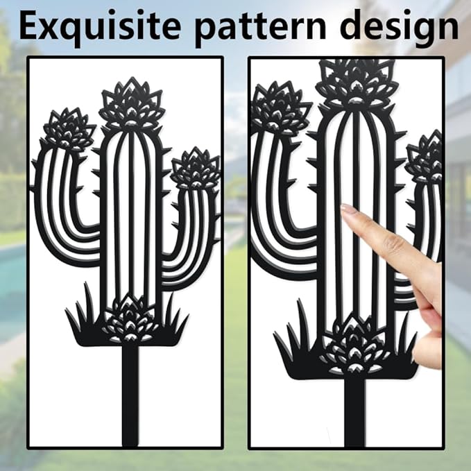 WADORN Cactus Metal Decorative Garden Stakes, Tropical Plant Silhouette Metal Outdoor Statues Funny Garden Ornament Gifts Black Yard Art Decoration for Outdoor Backyard Patio Lawn Walkways