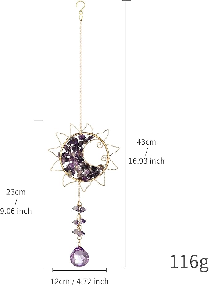 Hanging Sunlight Catcher, Sun & Moon Crystal Suncatcher, Crystal Hanging Ornament, Hanging Crystals for Decoration, Festival Gift, Window Decoration (Purple)