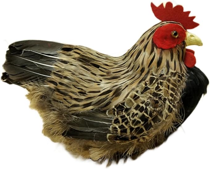 Realistic Chicken Figurine, Artificial Feather Hen Model for Home Garden Decor