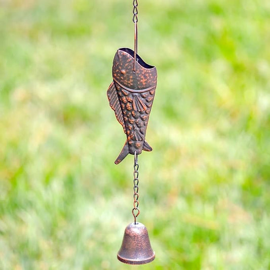 Zaer Ltd. Ornate Hanging Rain Chains (Bronze Finish, Rainbow Trout Fish)