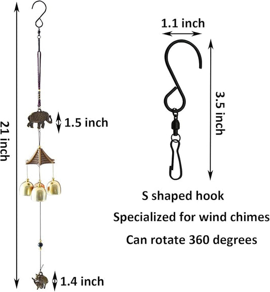Maydahui Retro Elephant Wind Chime (21 Inch H) Vintage Copper Wind Bells with S Shaped Hook for Mom Gifts Birthday Garden Yard Indoor Home Decor Outdoor Decor